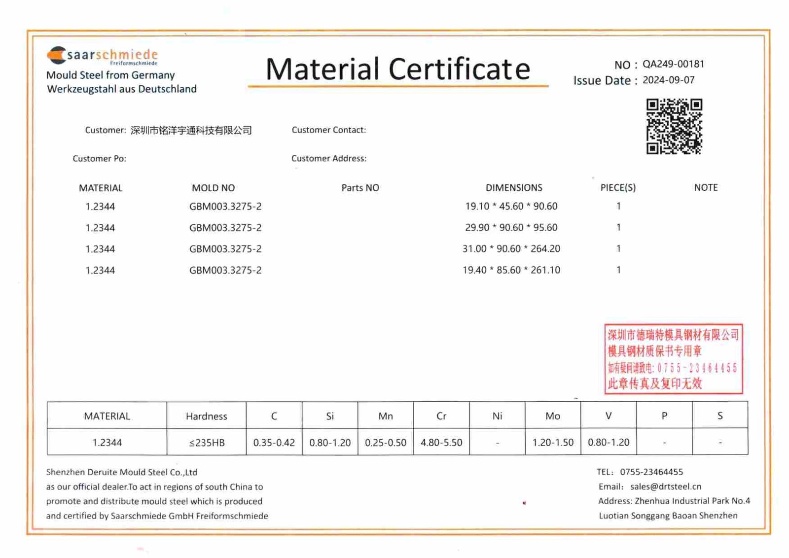 Material Certificate