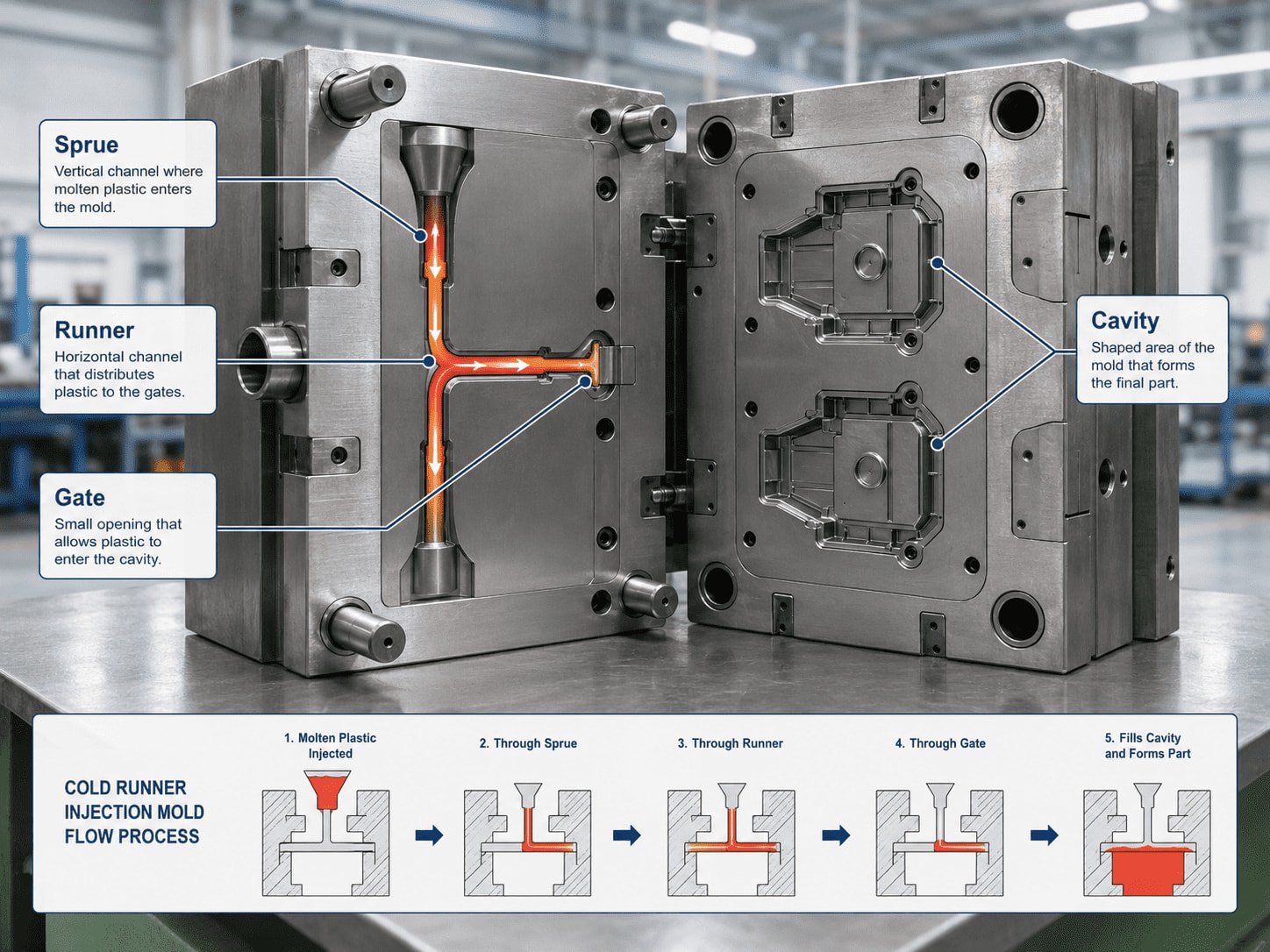 Diagram showing nozzle sprue runner gate