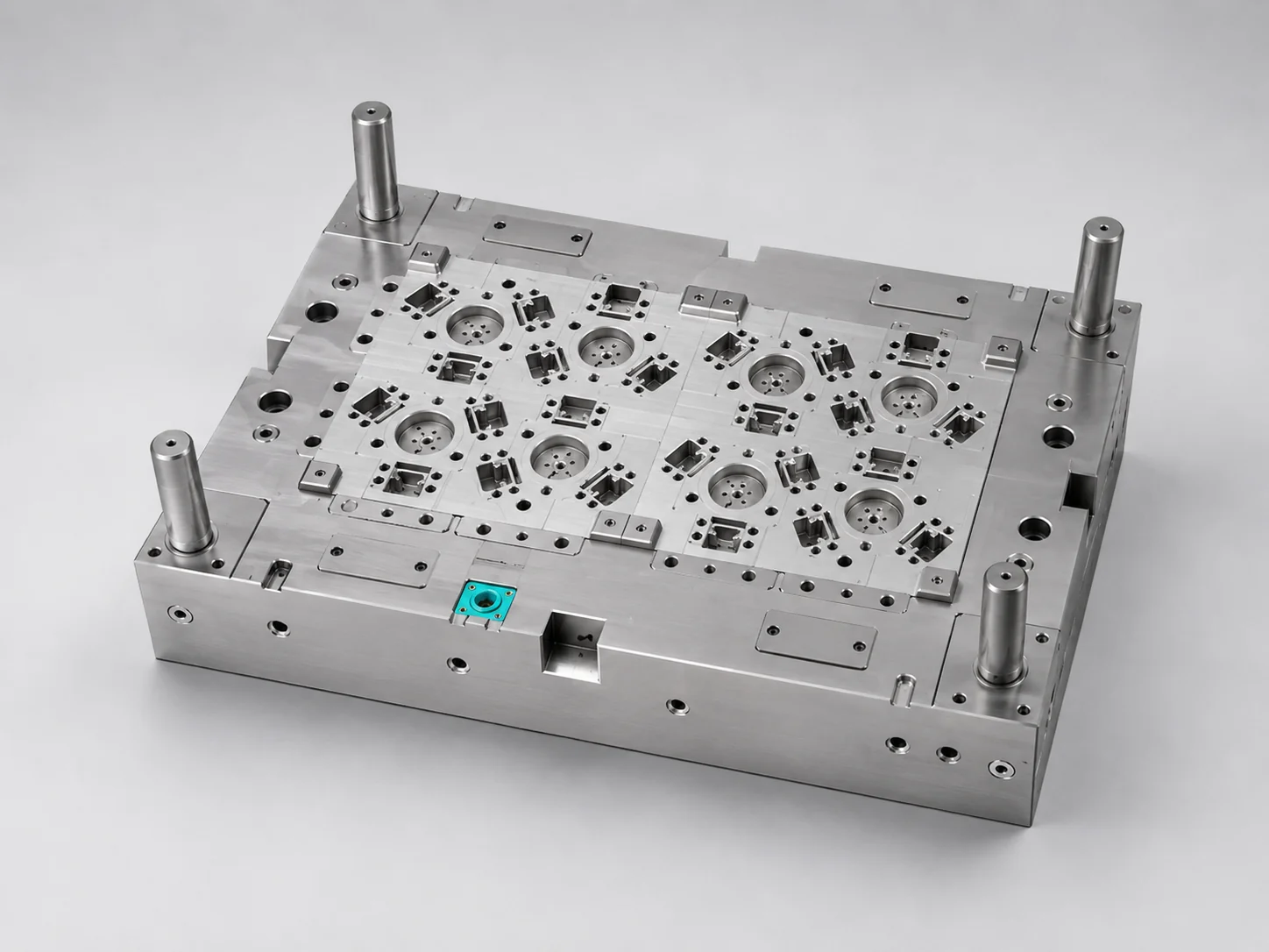 Technical infographic showing single cavity vs 4-cavity vs 8-cavity mold