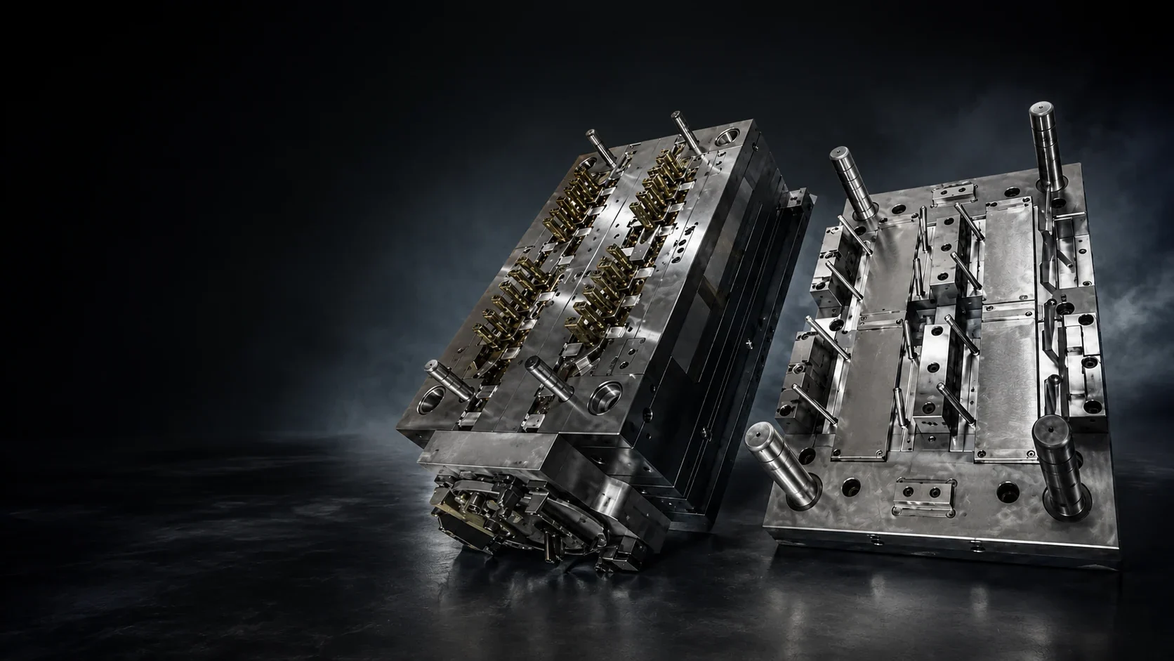 Open multi-cavity plastic injection mold in CNC workshop