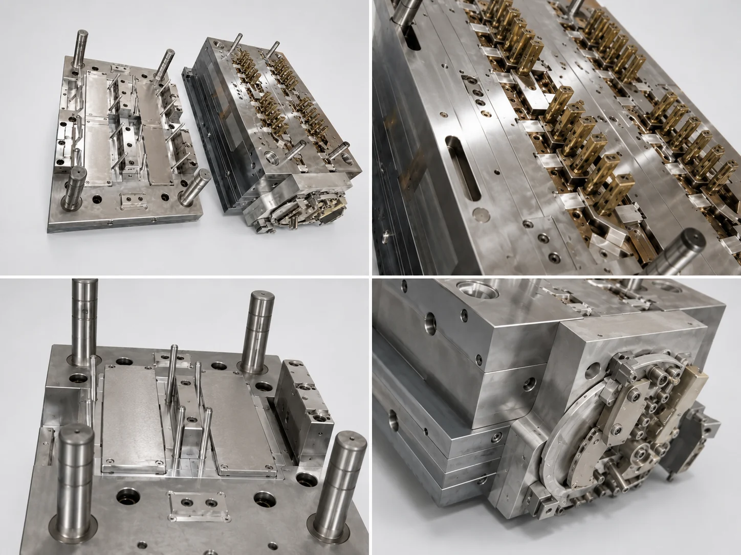 Exploded technical view of multi-cavity injection mold