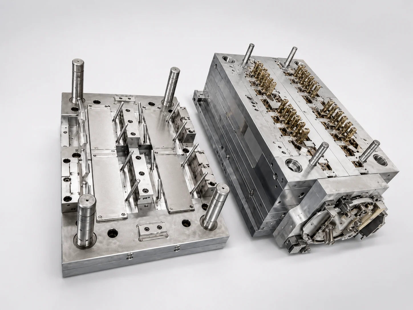 Detailed view of multi-cavity injection mold structure
