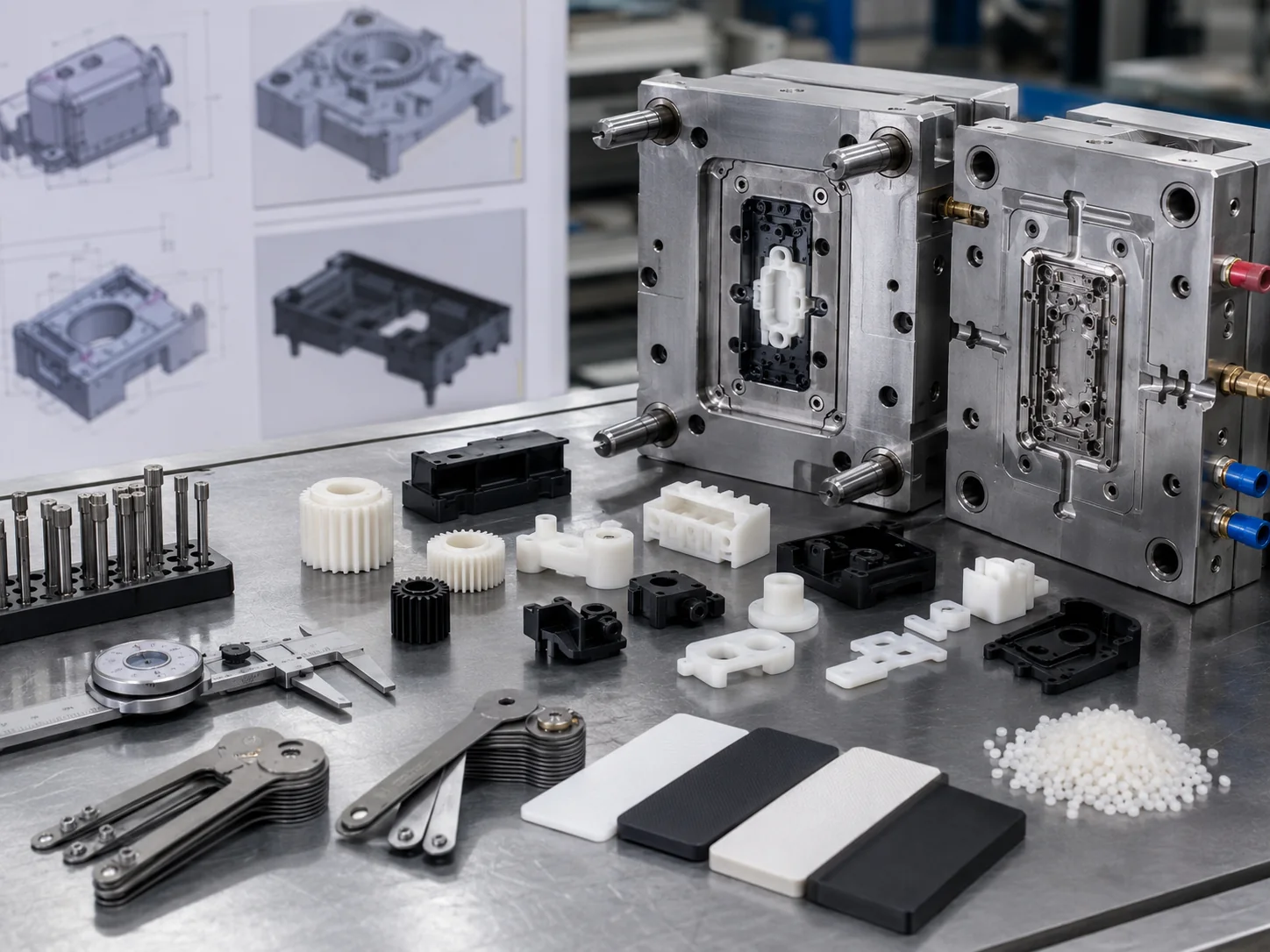 POM injection mold gate venting and ejector design